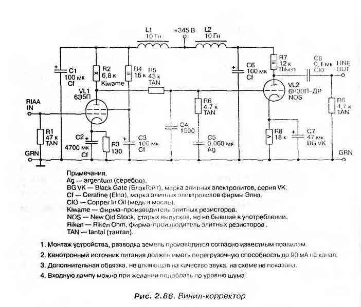 Ламповый фонокорректор на 6н2п для винила схема